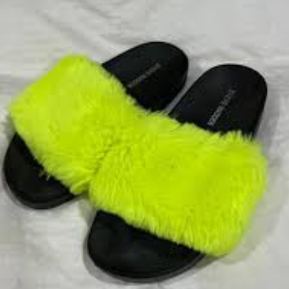 Neon Yellow Furry Slides